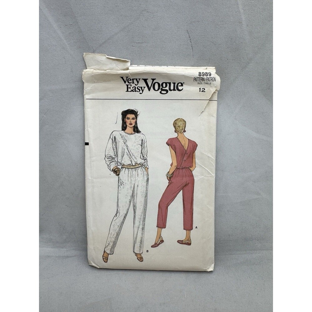 Vogue 8989 Sewing Pattern Tapered Jumpsuit Size 12 Very Easy Blouson Back Button